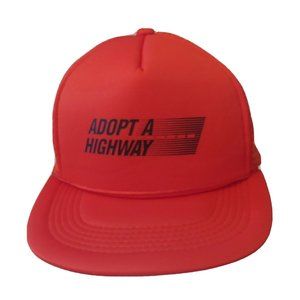 Vintage Adopt A Highway Cap Hunting Orange Snap Back Foam Mesh Trucker Hat OSFA